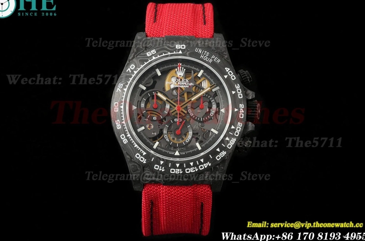 Diw N6F Carbon Daytona DD4801 NY Skeleton Dial 40mm Red 0202